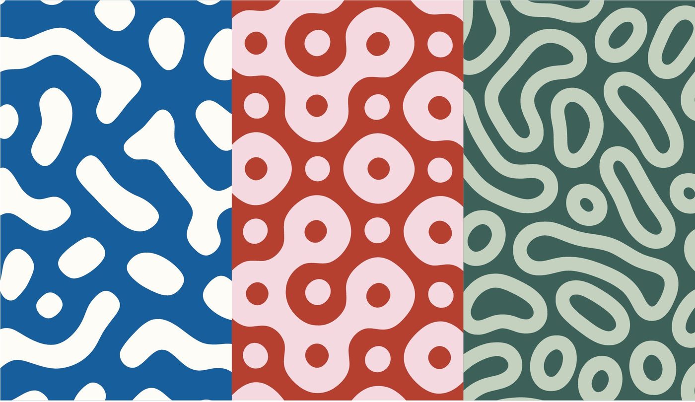 I motivi grafici dell’Hotel Atlantico in blu, rosso e verde