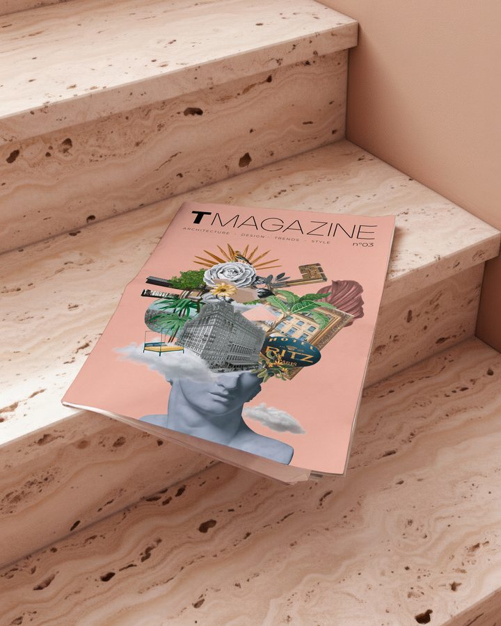 La copertina rosa di T Magazine sui gradini di pietra